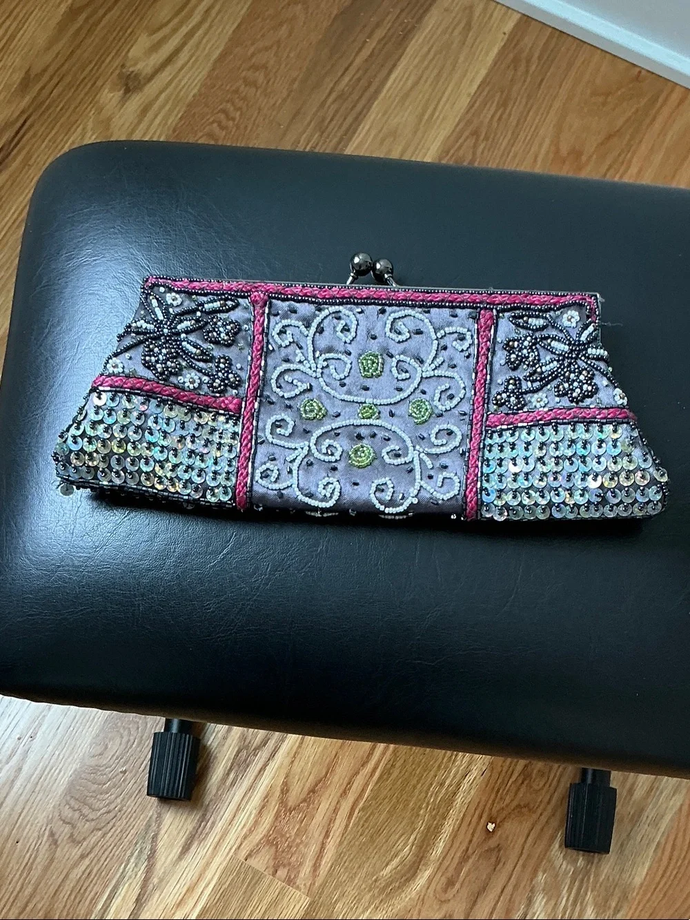 Beaded Embellished Evening Clutch - Pink and Silver Accents